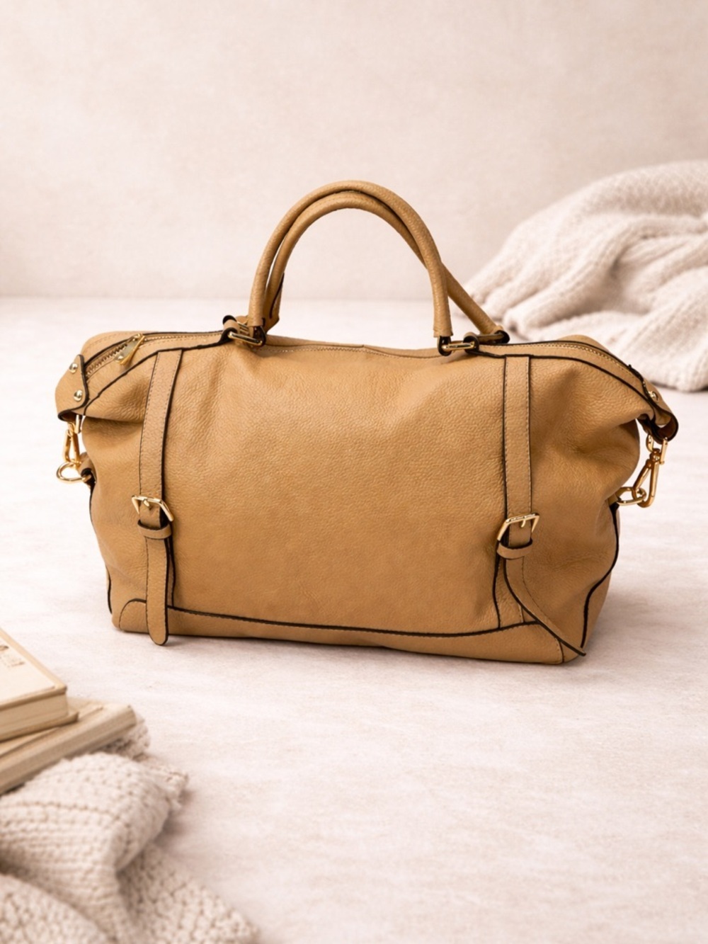 Ora Delphine Tan Leather Satchel Structured Shoulder bag